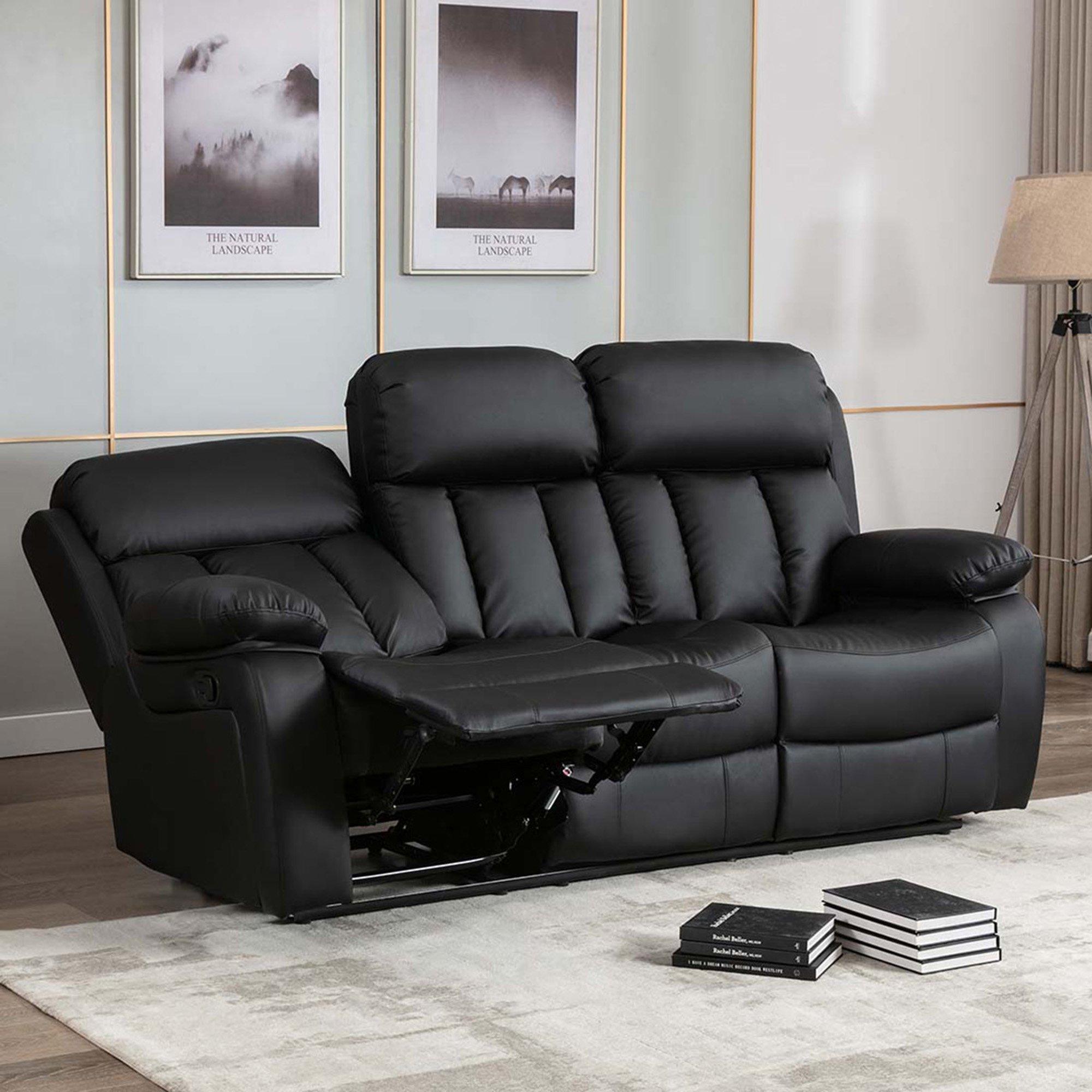 Chester 3 Seater Manual High Back Bonded Leather Recliner Sofa