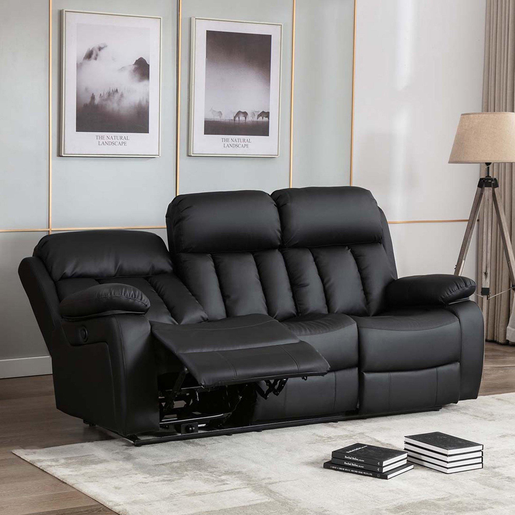 Chester 3 Seater Electric High Back Bonded Leather Recliner Sofa