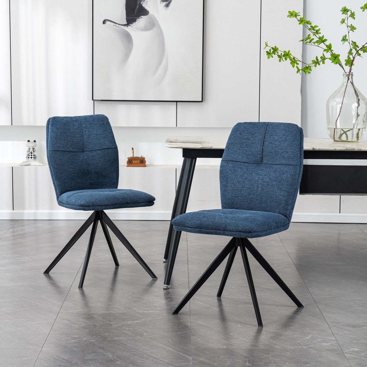 Set of 2 Luna Modern Fabric Dining Chair Padded Seat Metal Legs
