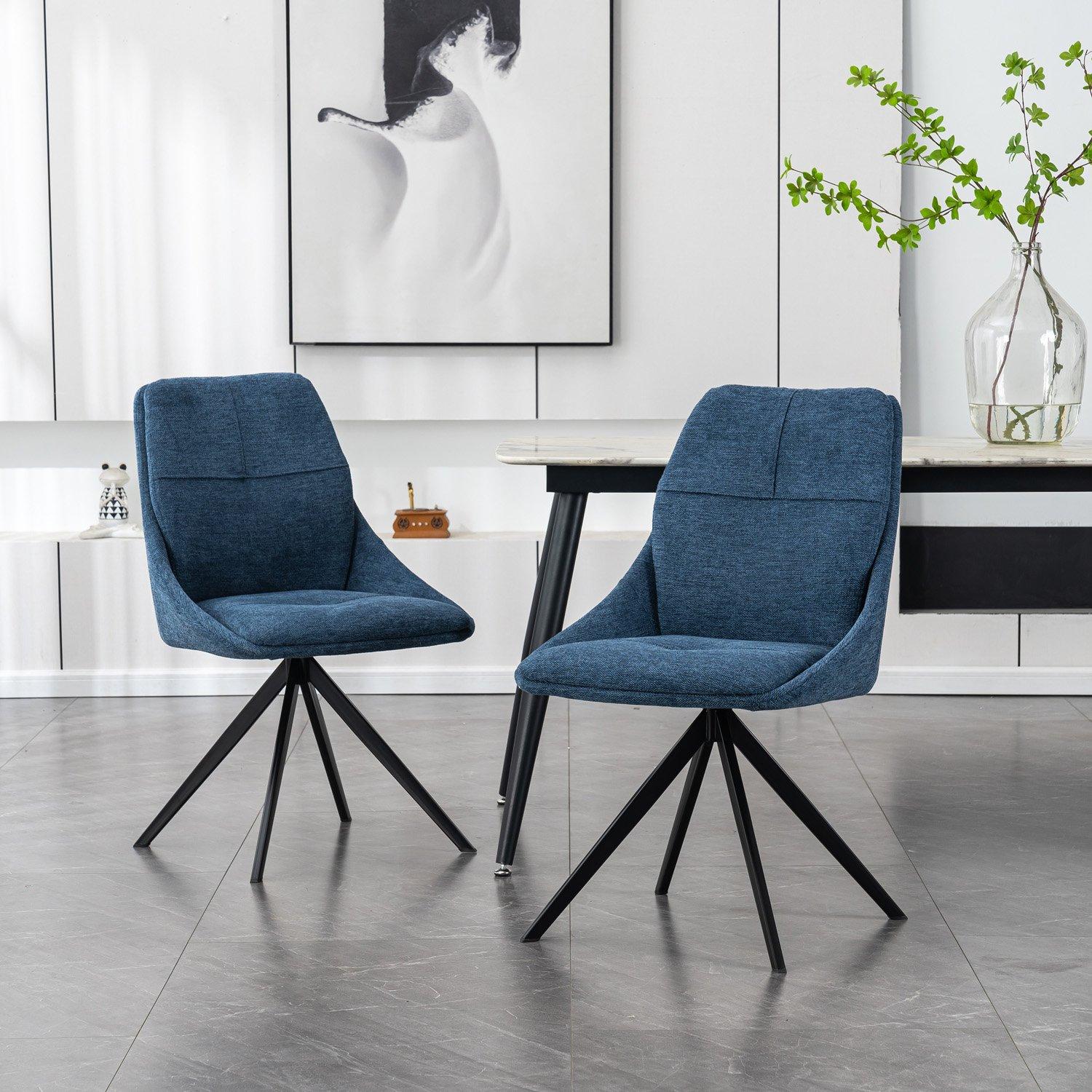Set of 2 Luna Modern Fabric Dining Chair Padded Seat w Arms Metal Legs