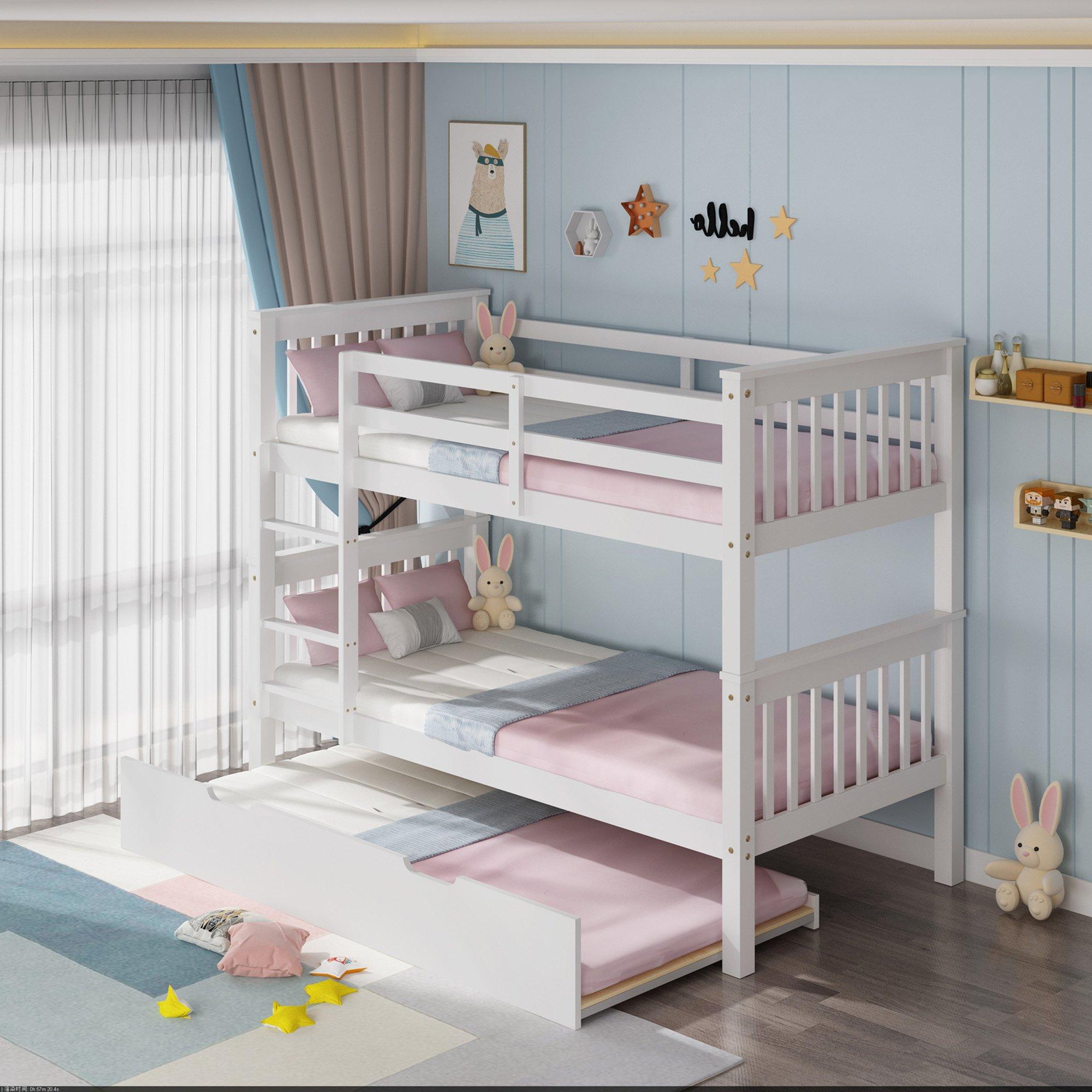 Oliver Single White Wooden Bunk Bed with Trundle