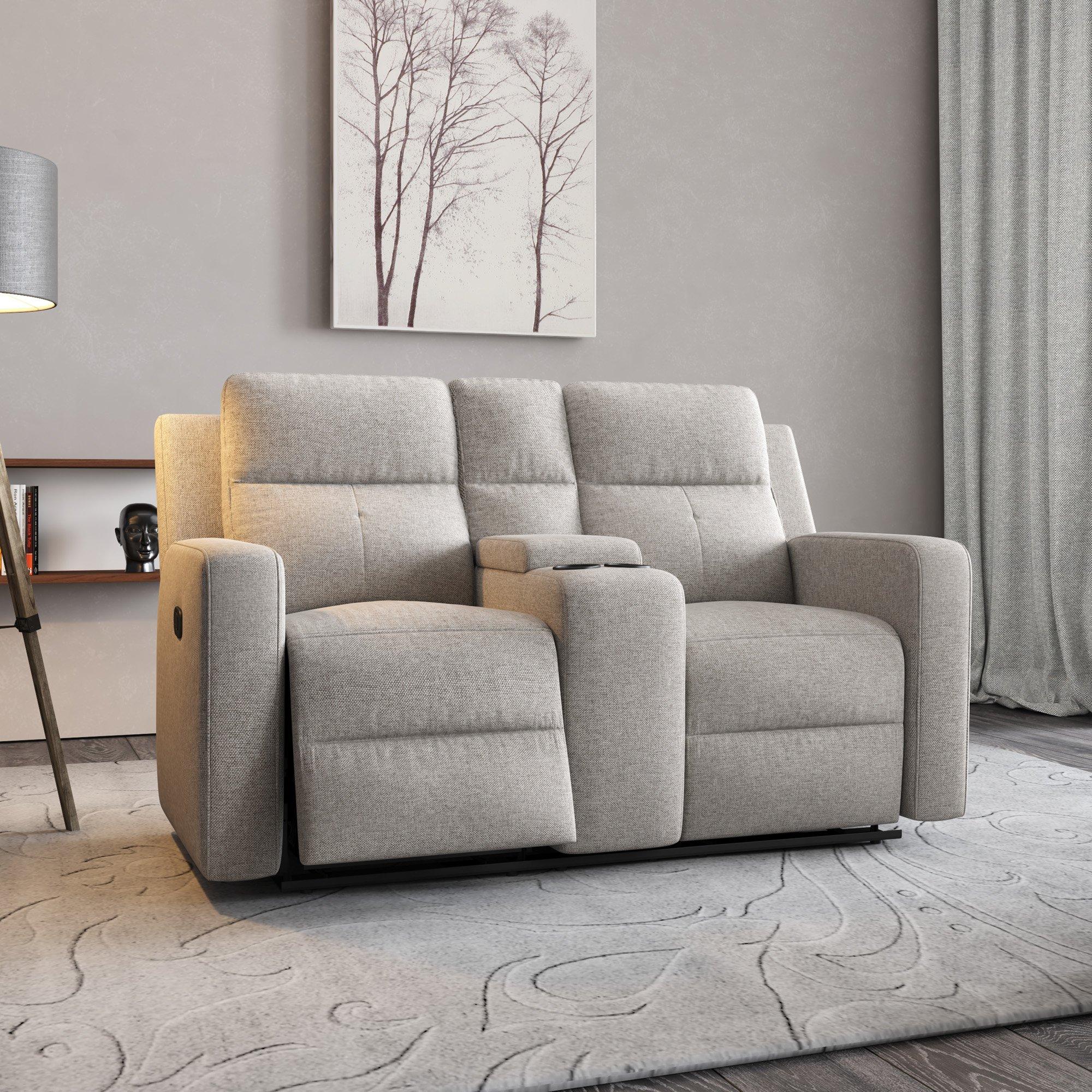 Berlin 2 Seater Fabric Manual Recliner Sofa with Drinks Console