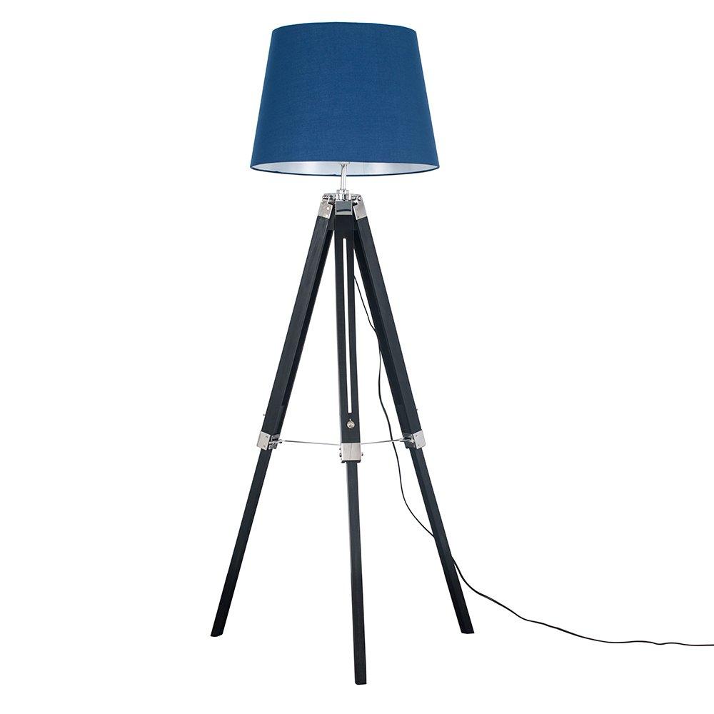 Clipper Black and Chrome Tripod Floor Lamp with Navy Blue Aspen Shade