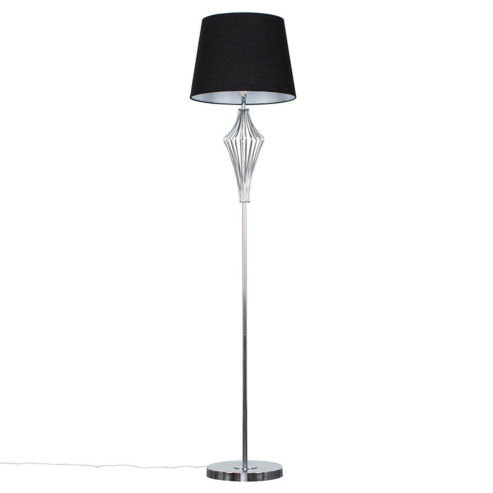 Jaspa Silver Floor Lamp With Black Tapered Shade