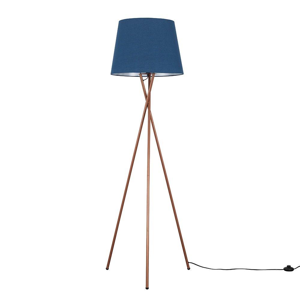Camden Copper Tripod Floor Lamp with XL Navy Blue Aspen Shade