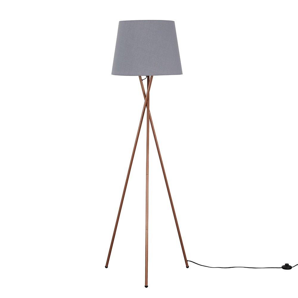 Camden Copper Tripod Floor Lamp with XL Grey Aspen Shade