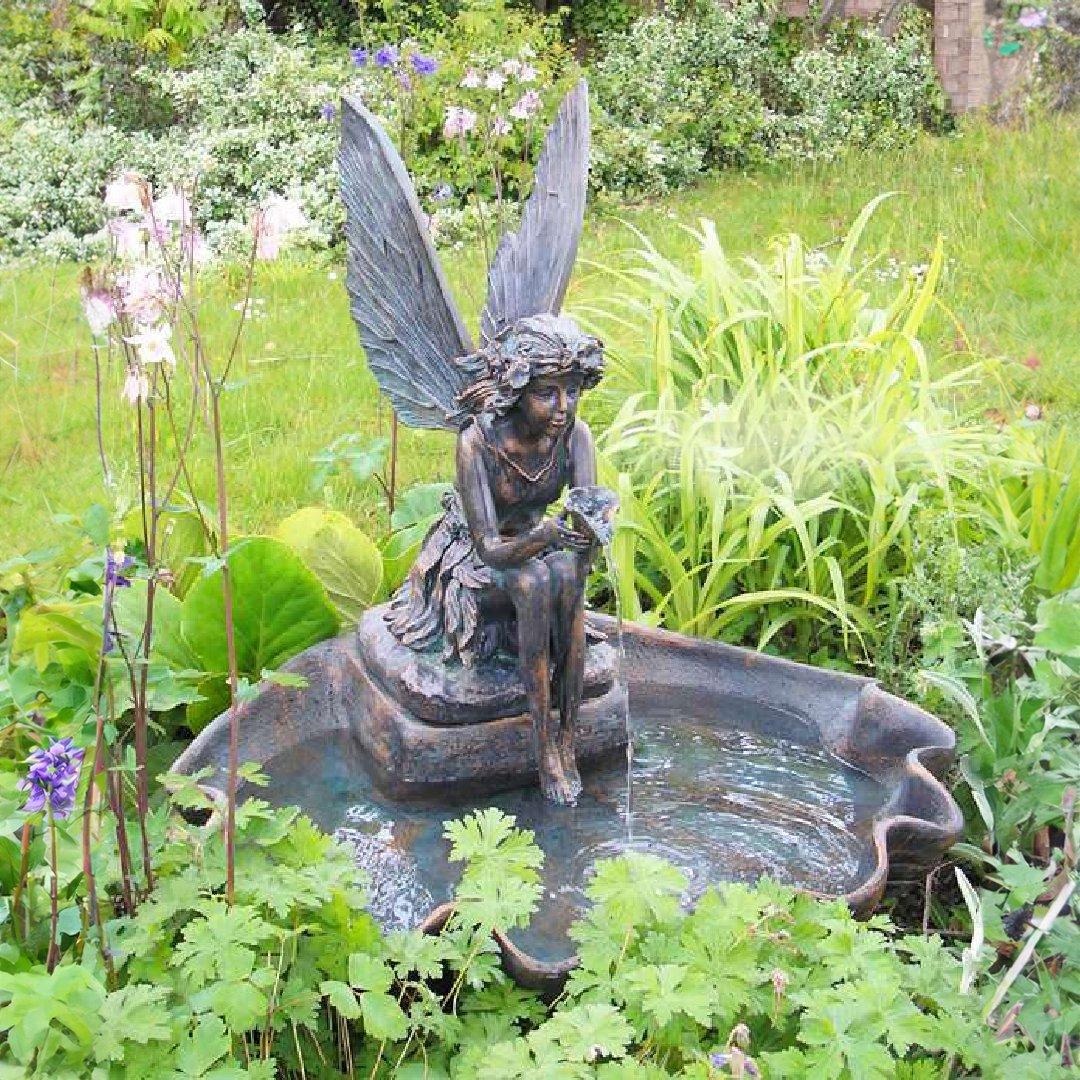 Solar Powered Outdoor Water Feature 'Fairy on a Clam Shell' 78cm
