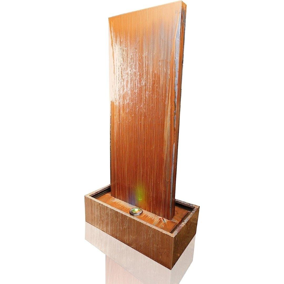 Corten Steel Water Wall Feature Fountain Colour Changing LEDs 120cm