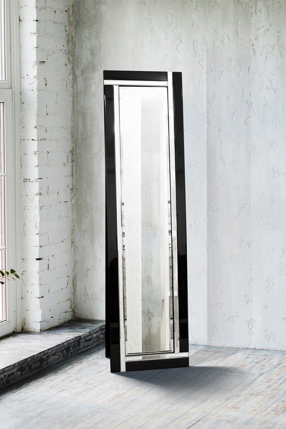'Aston' Black All Glass Venetian Full Length Cheval Mirror 150 x 40 CM