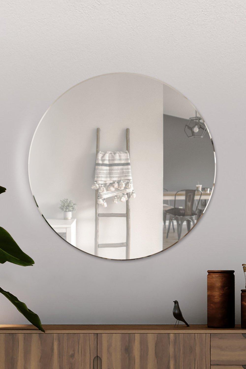 All Glass Bevelled Modern Round Wall Mirror 60cm x 60cm