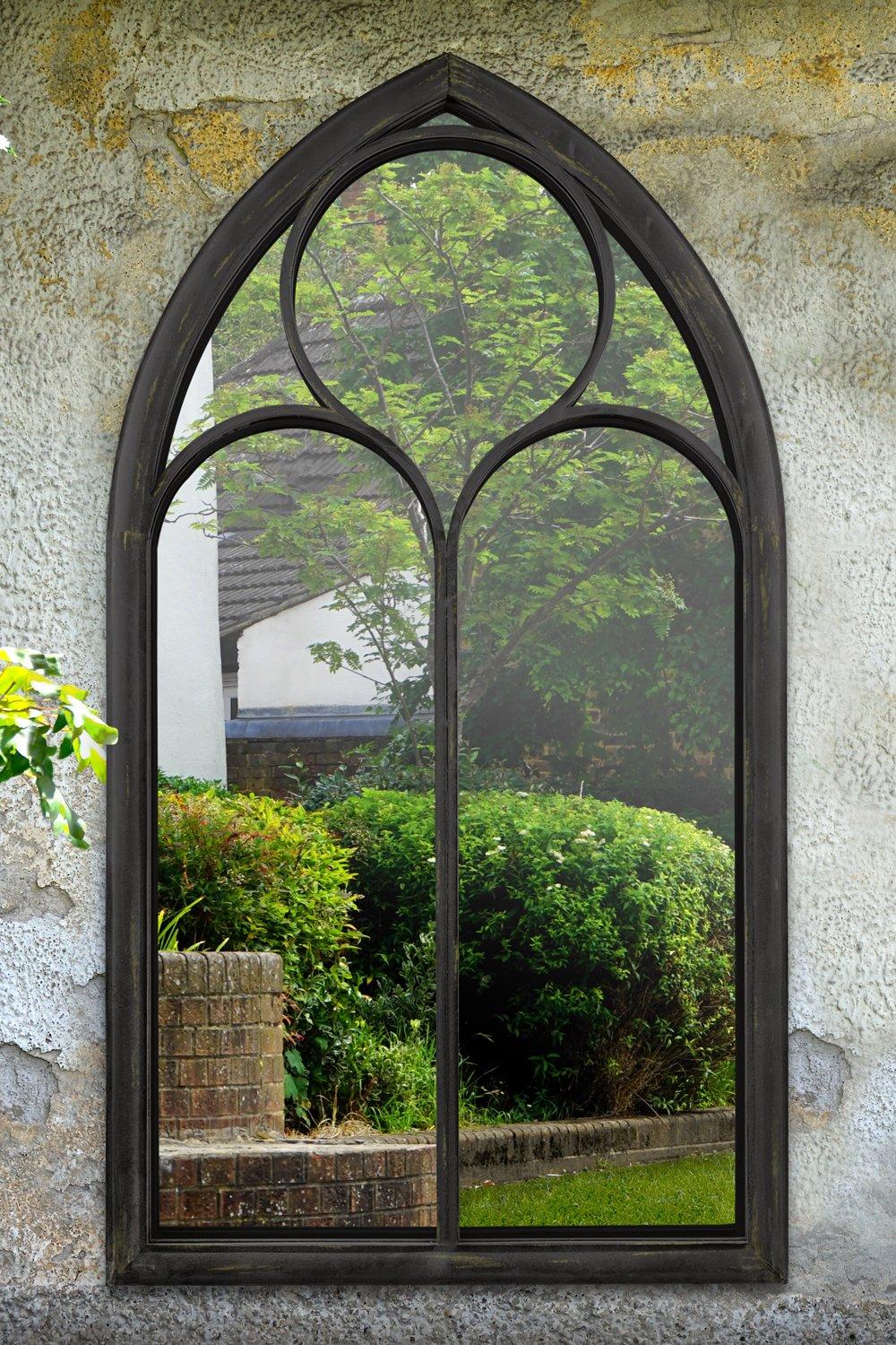 'Somerley' Chapel Arch Large Black Garden Wall Mirror 150cm x 81cm
