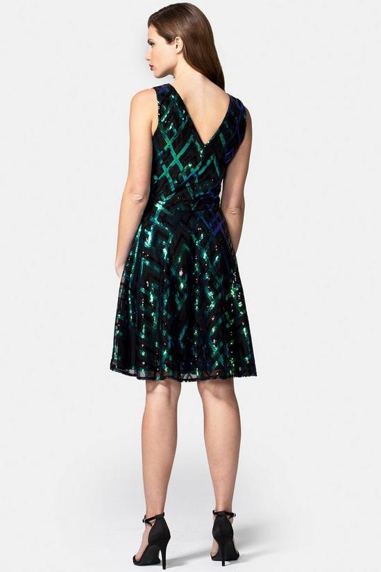 Hot Squash Sequin V Neck Fit and Flare Dress 2