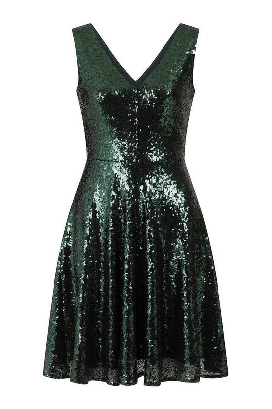 Hot Squash Sequin V Neck Fit and Flare Dress 3