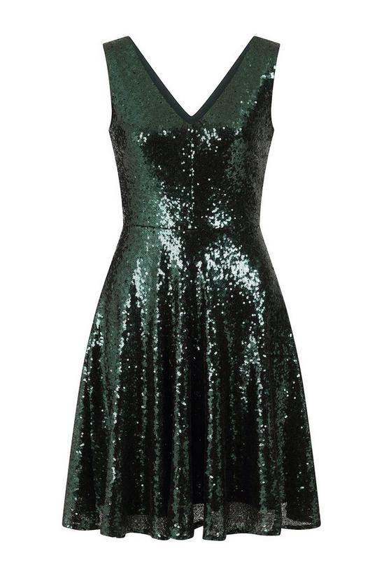 Hot Squash Sequin V Neck Fit and Flare Dress 4