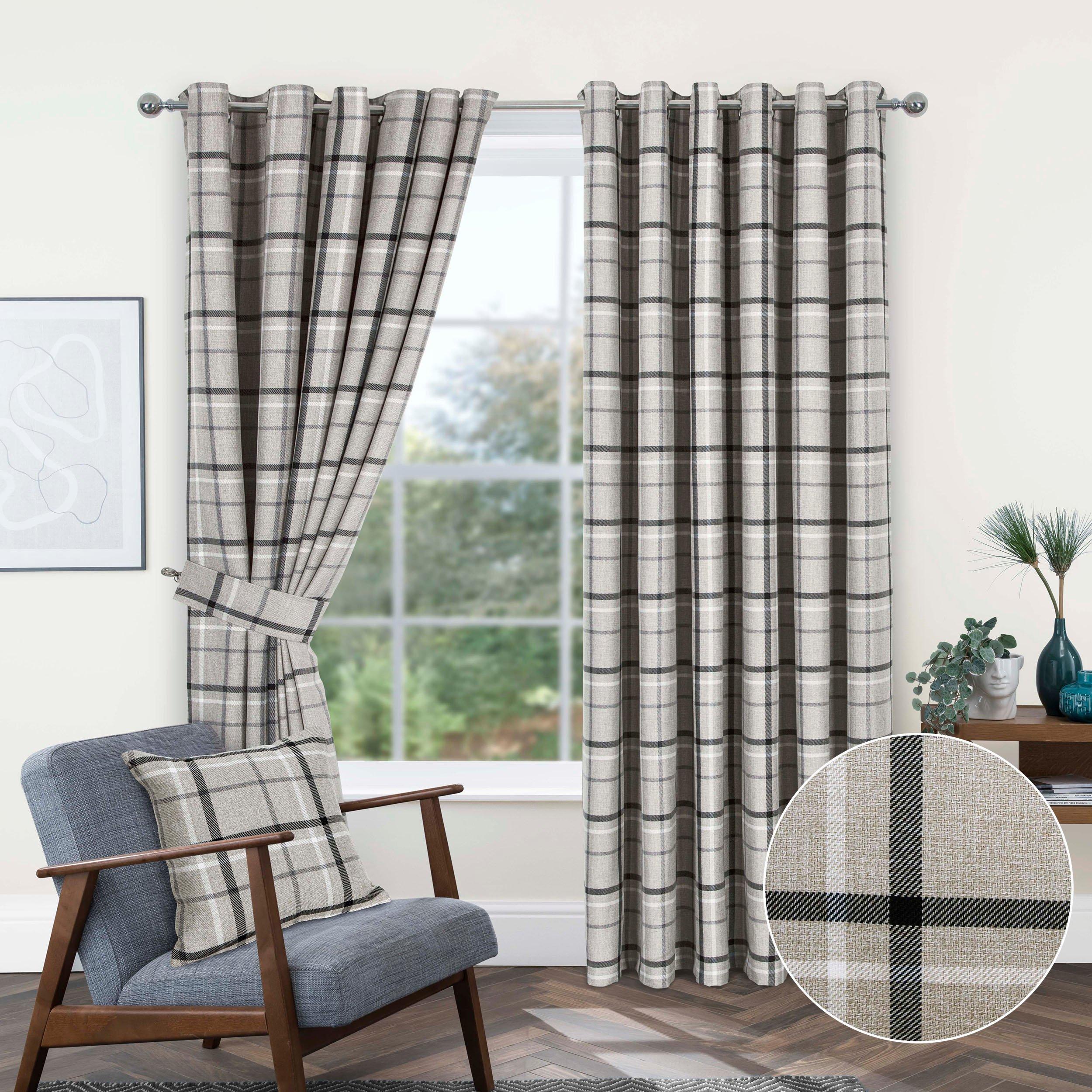 Hudson Woven Check Fully Lined Eyelet Curtains pair