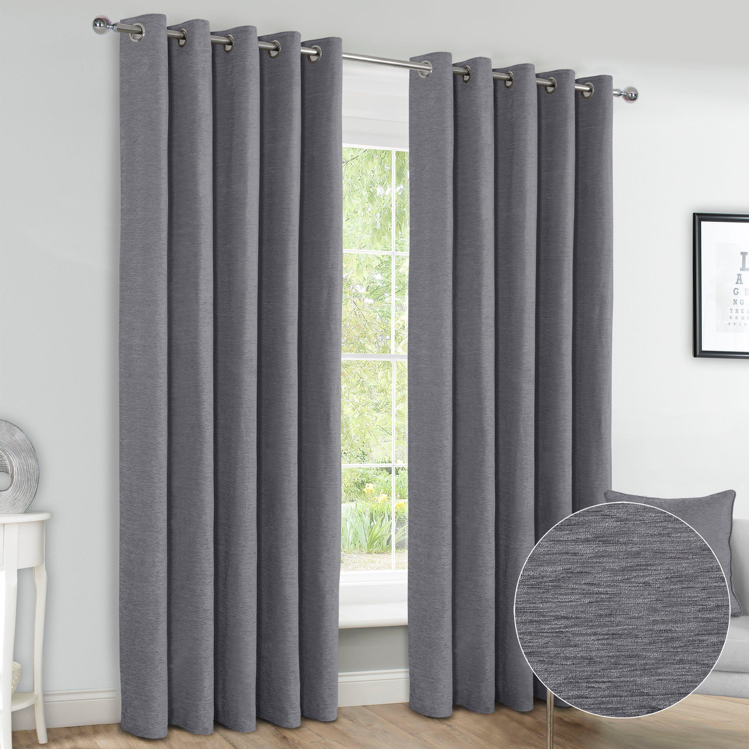 Canterbury Chenille Lined Blackout Eyelet Curtains Pair