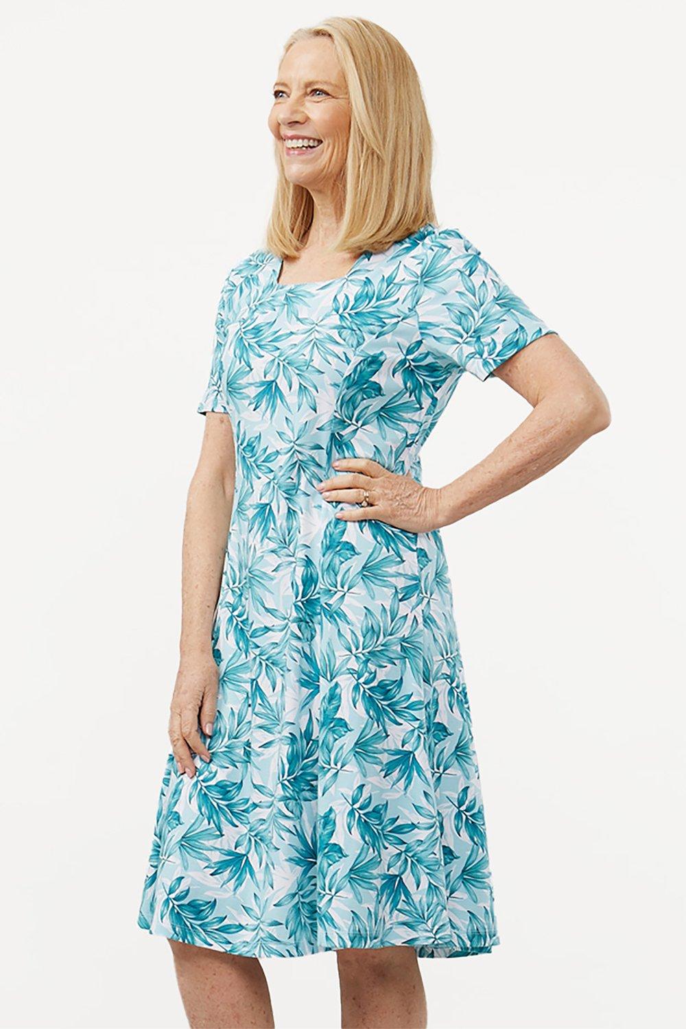 Turquoise Leaf Print Dress
