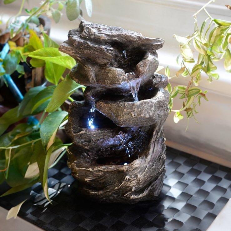 3 Tier Rock Cascade Water Feature Fountain Tabletop Stone Effect 28cm