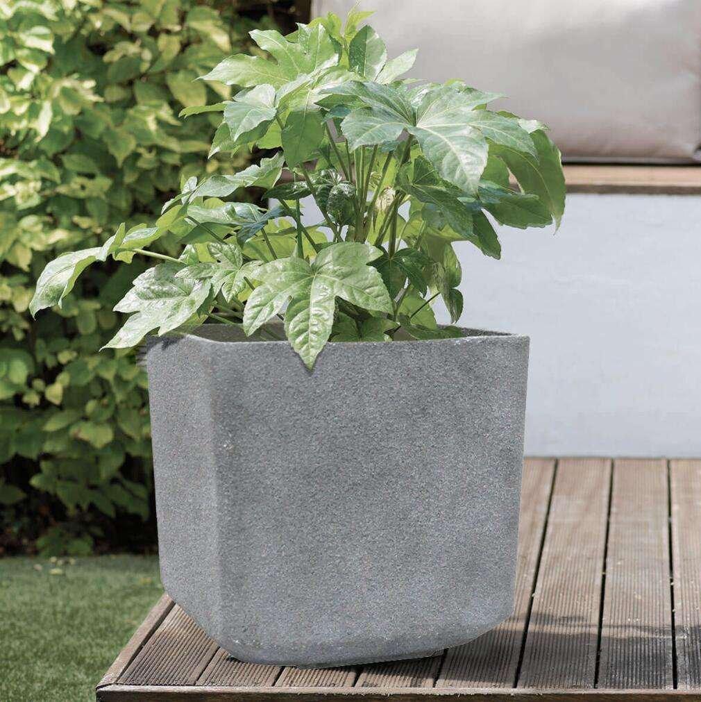 Square Volcanic Grey Stone Resin Planter Frost Resistant 43cm