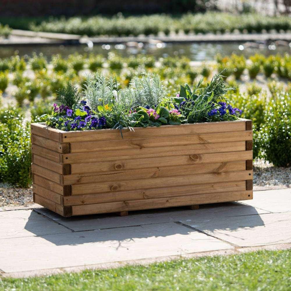 Wooden Raised Flower Bed Planed Trough Planter Treated Pine 100cm