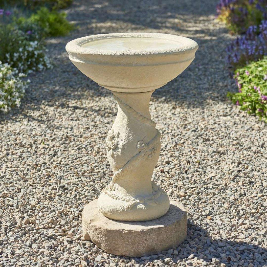 Yorkshire Rose Patterned Stone Bird Bath Table Feature 38cm