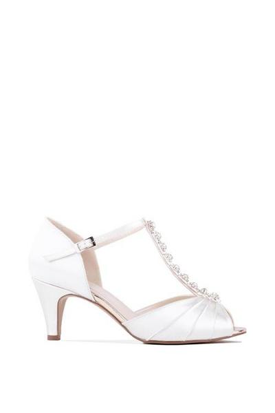 Dyeable Satin 'Beccy'  Extra Wide Fit Mid Heel T-Bar Sandals