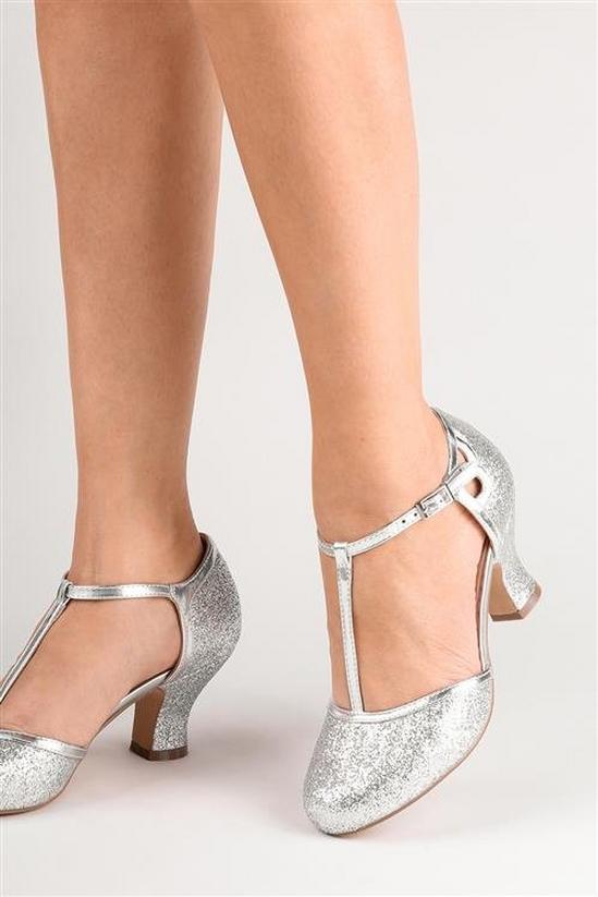 Paradox London Glitter 'Joanna' Low Heel T-bar Court Shoes 4