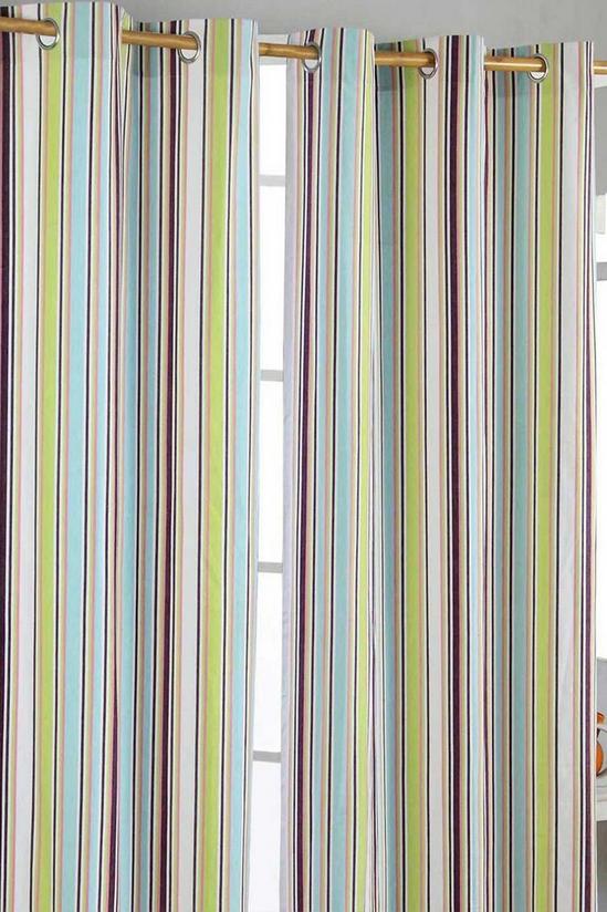 Homescapes Osaka Green Stripes Ready Made Eyelet Curtain Pair 1