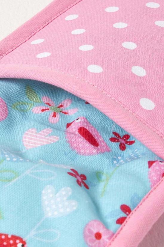 Homescapes Birds and Flowers Pink Cotton Double Oven Glove 4