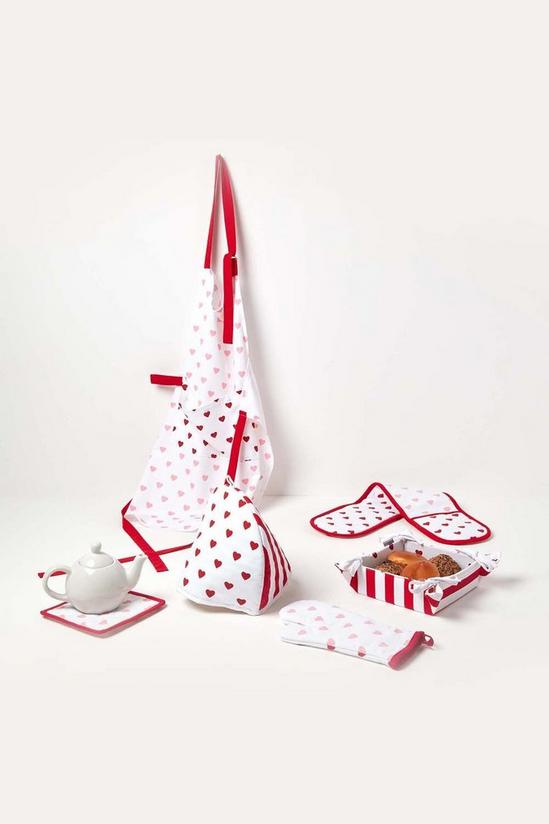 Homescapes Red Hearts Cotton Double Oven Glove 5
