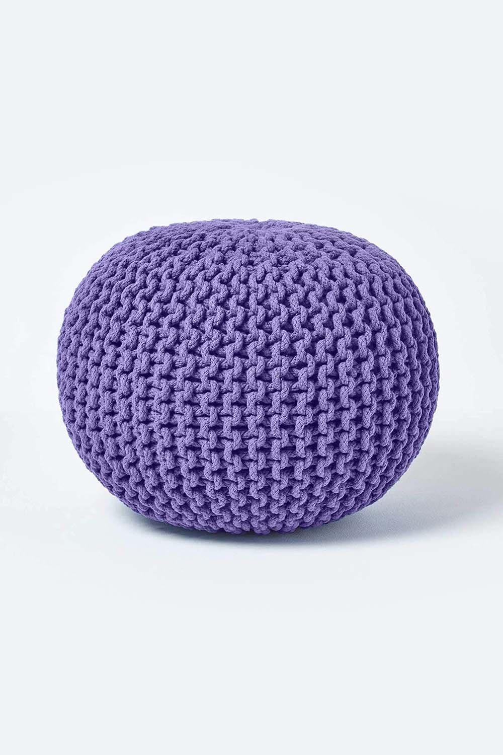 Homescapes Round Cotton Knitted Pouffe Footstool|purple