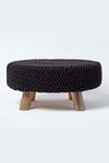 Homescapes Large Round Cotton Knitted Footstool on Legs thumbnail 1