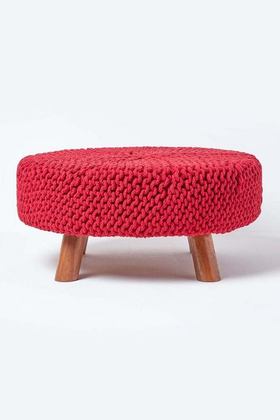 Homescapes Large Round Cotton Knitted Footstool on Legs 1
