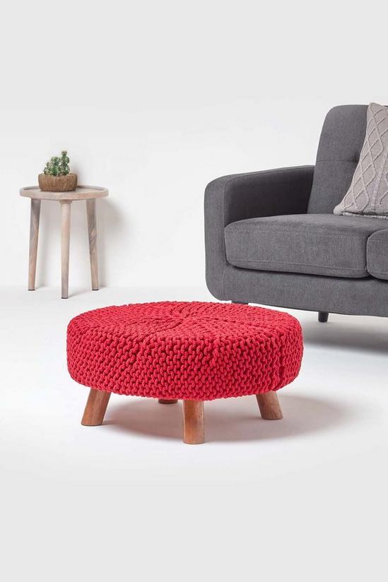 Homescapes Large Round Cotton Knitted Footstool on Legs 2