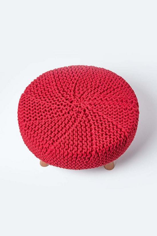 Homescapes Large Round Cotton Knitted Footstool on Legs 3