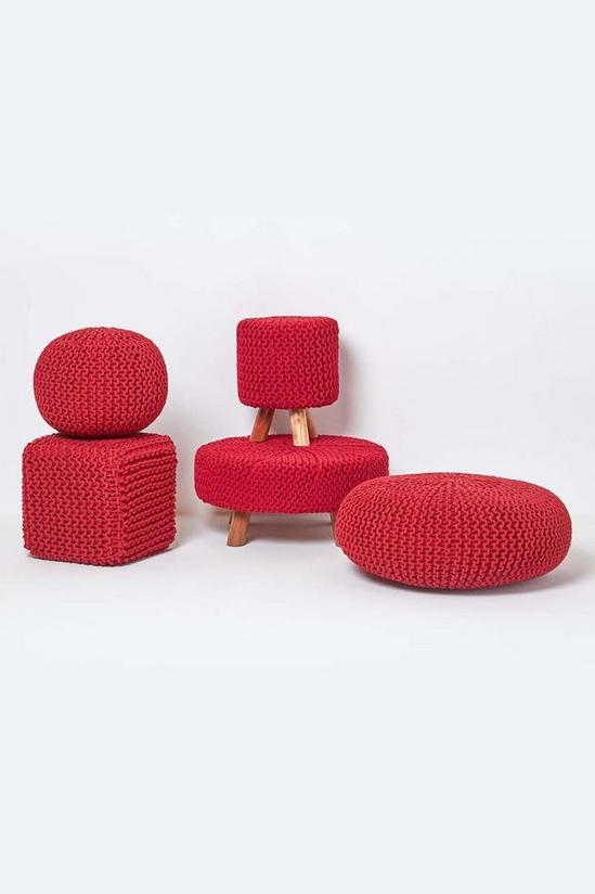Homescapes Large Round Cotton Knitted Footstool on Legs 5