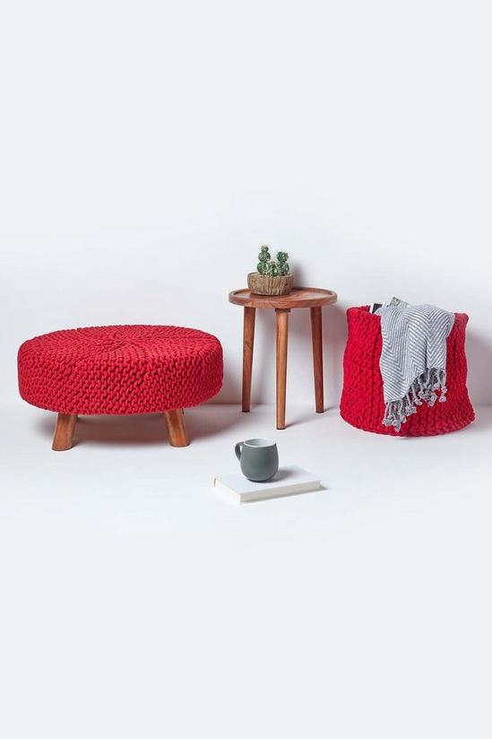 Homescapes Large Round Cotton Knitted Footstool on Legs 6