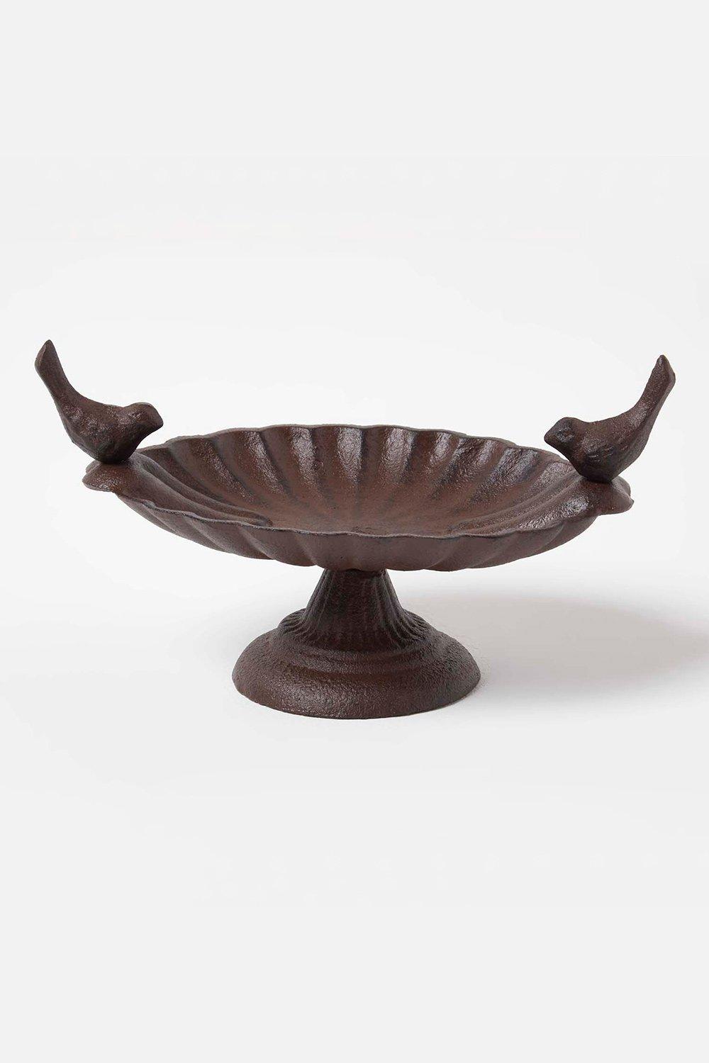 Homescapes Decorative Birds Scalloped Oval Bird Bath Cast Iron|brown