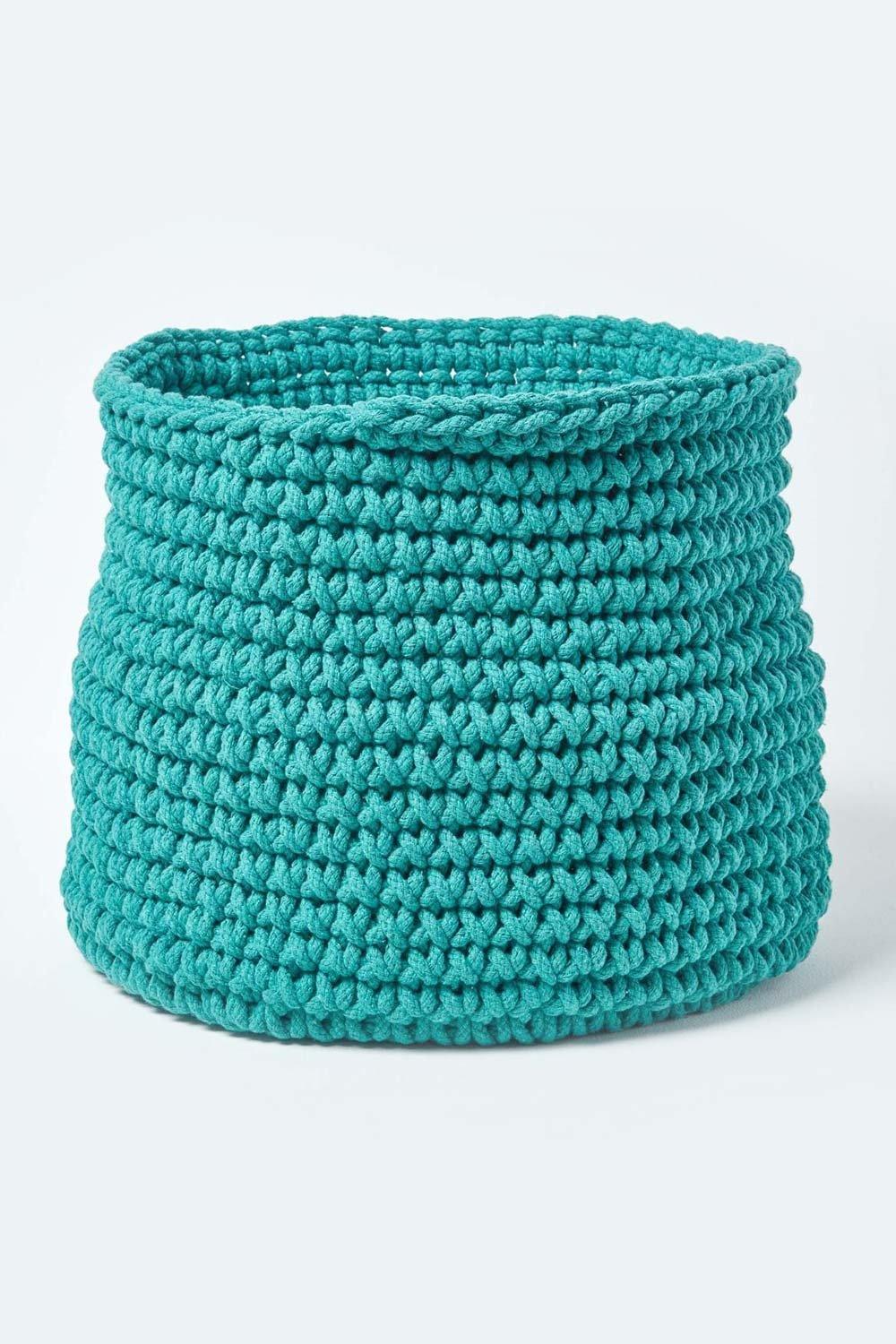 Homescapes Cotton Knitted Round Storage Basket, 42 x 37 cm|green