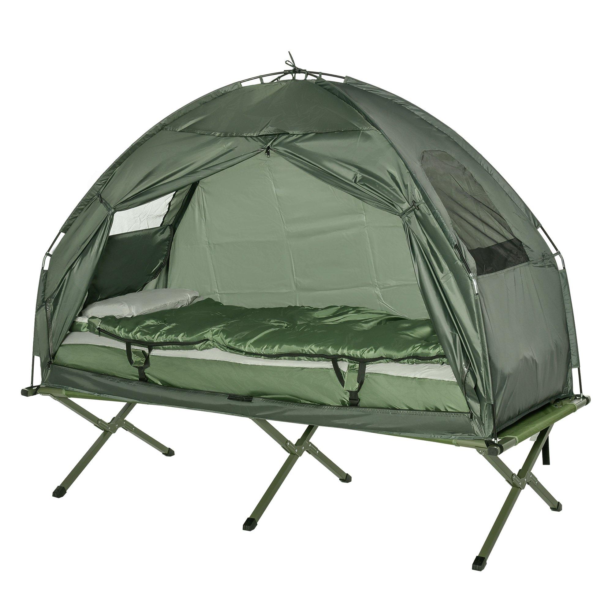 Outdoor 1 Person Folding Dome Tent Camping Bed Cot W/ Sleeping Bag