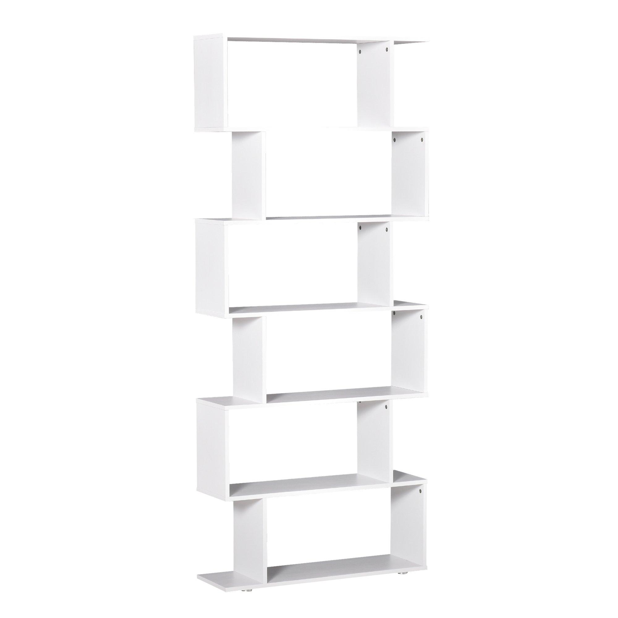 S Shape Wooden 6 tier Bookshelf Open Concept Bookcase Storage