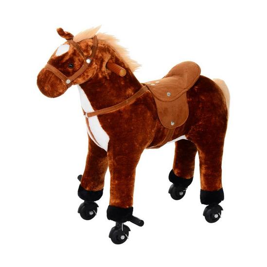 HOMCOM Kids Toy Rocking Horse Wood Plush Animal Wooden Riding Walking Wheel-Horse 1