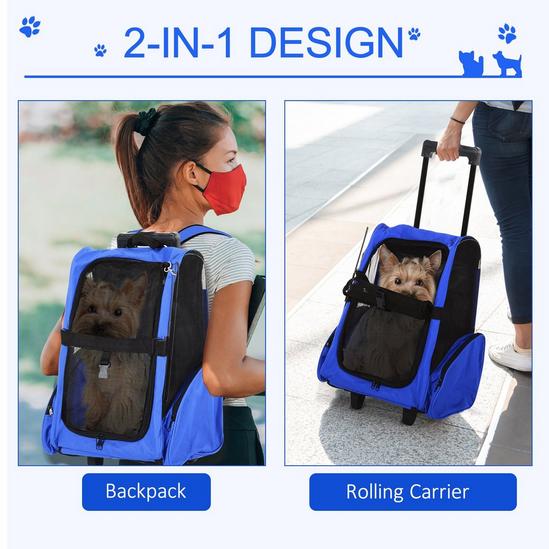 PAWHUT Pet Travel Backpack Bag Cat Puppy Dog Carrier with Trolley and Telescopic Wheel 3