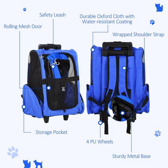 PAWHUT Pet Travel Backpack Bag Cat Puppy Dog Carrier with Trolley and Telescopic Wheel 6