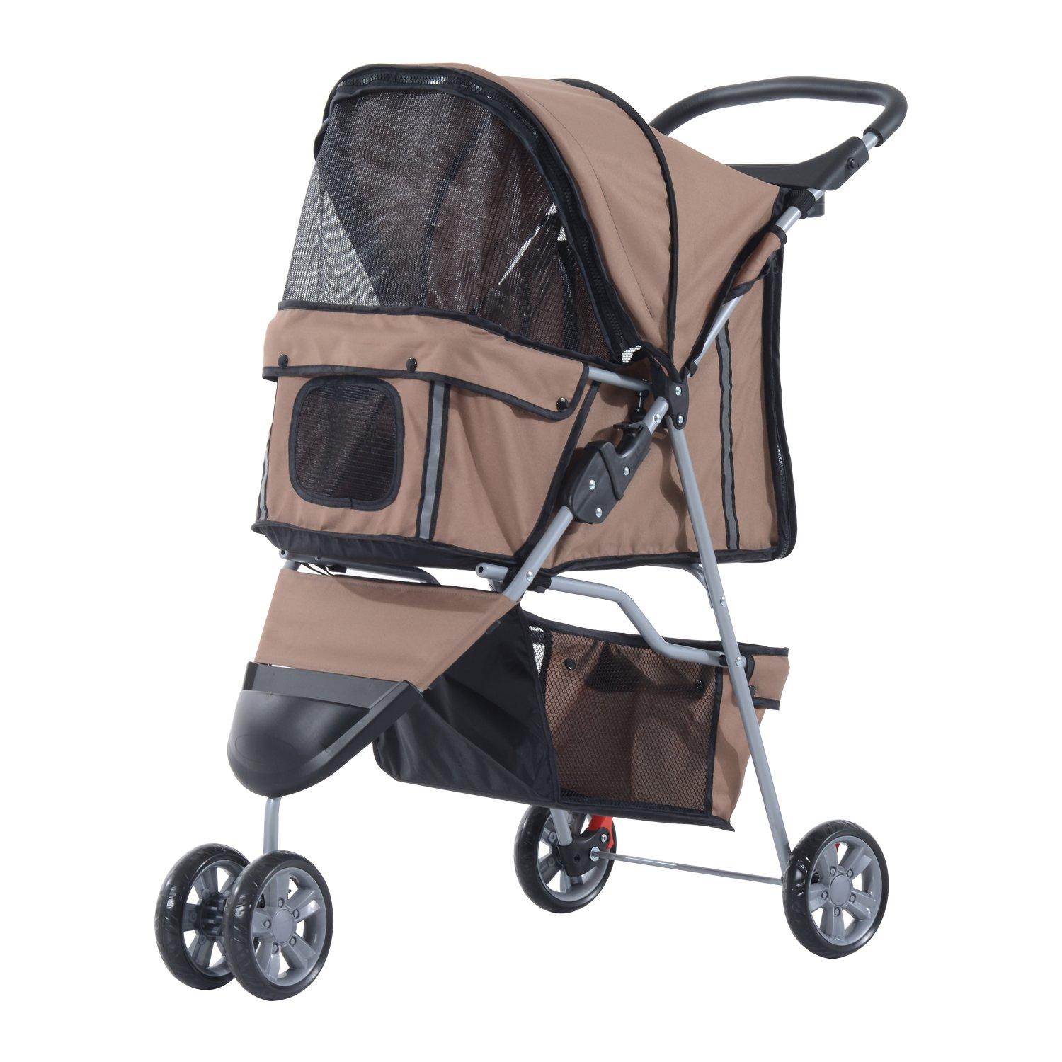 Pet Travel Stroller Cat Dog Pushchair Trolley Puppy Jogger Carrier Three Wheels for Small Miniature 