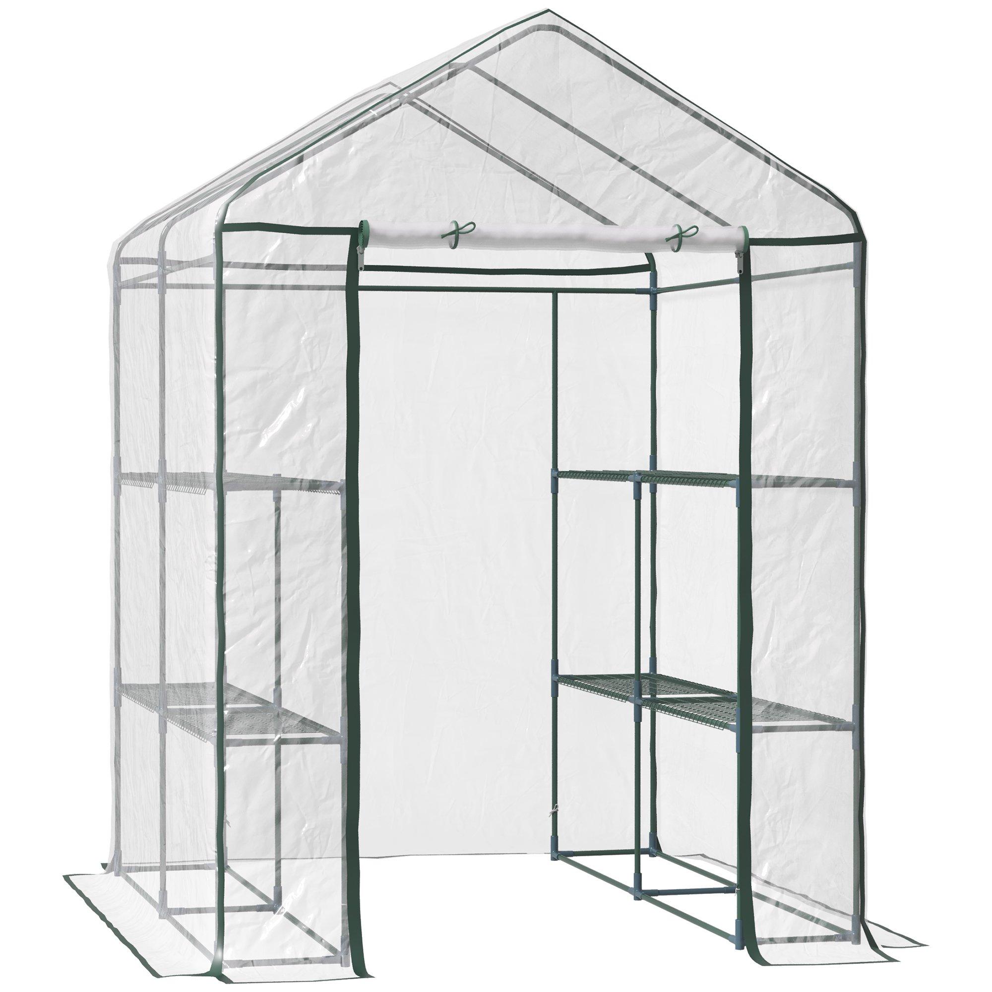 Walk In Greenhouse Garden Clear PVC Frame Shelves Reinforced Plant