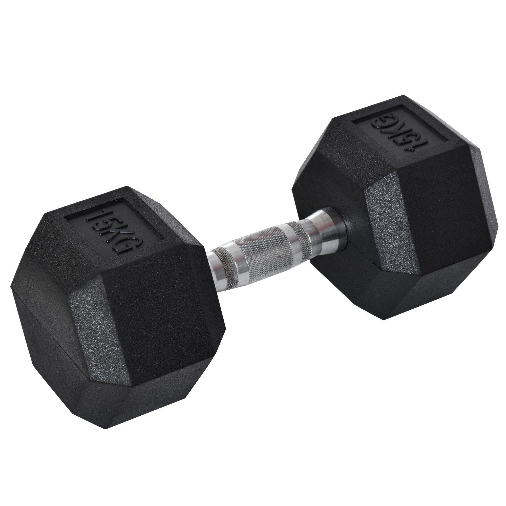 15KG Single Rubber Hex Dumbbell Portable Hand Weights for Home Gym