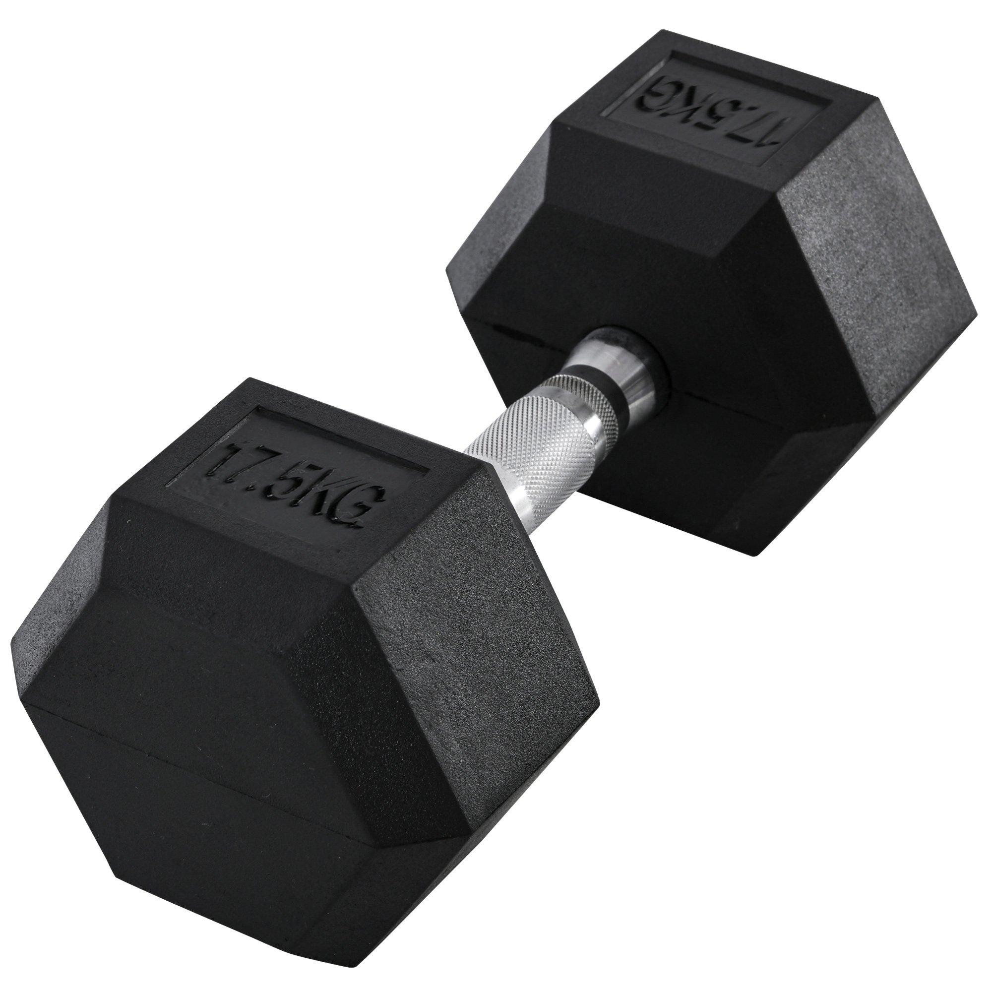 17.5KG Single Rubber Hex Dumbbell Portable Hand Weights Home Gym
