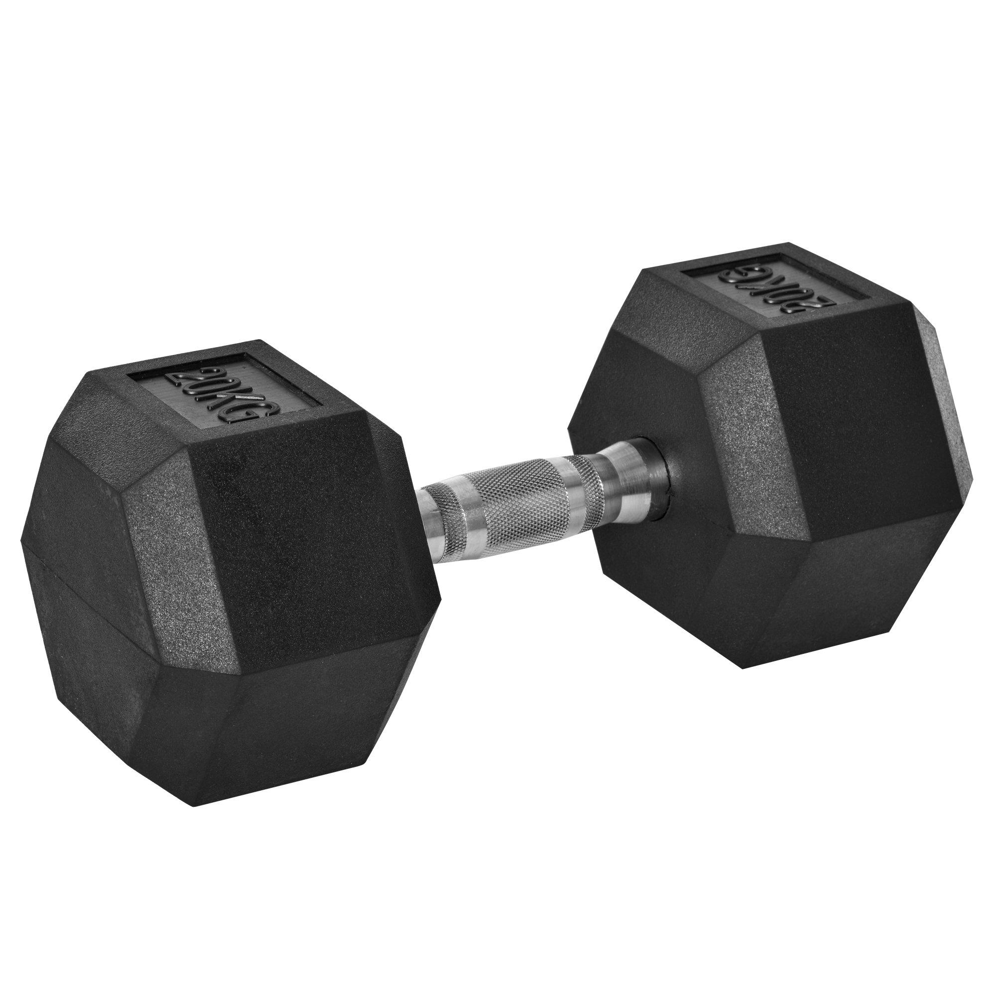 20KG Single Rubber Hex Dumbbell Portable Hand Weights Dumbbell Gym