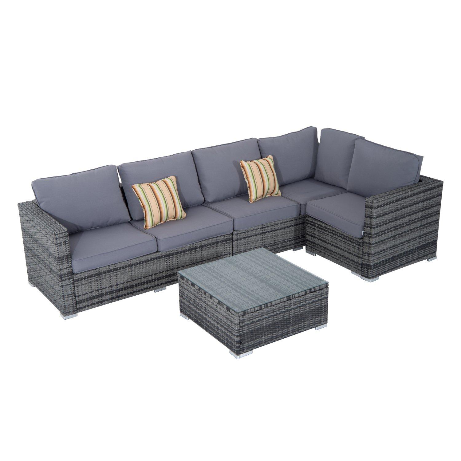 4 PCs Rattan Furniture Set Sofa Chair Seat Wicker Coffee Table Aluminum Grey